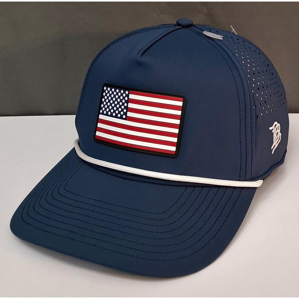 Branded Bills Blue Snapback Hat Adjustable USA American Flag Patch One Size